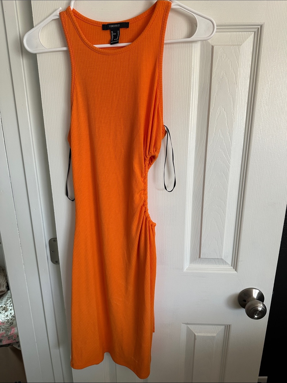 Forever 21 Neon Orange Ribbed Asymmetrical Side-Cut Dress